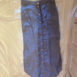 Tahari button front maxi linen skirt size M